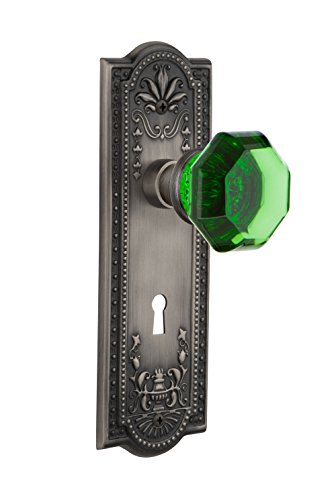 Nostalgic Warehouse 726287 Meadows Plate Interior Mortise Waldorf Emerald Door Knob in Antique Pewter, 2.25 with Keyhole