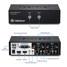 Load image into Gallery viewer, TRENDnet 2-Port DVI KVM Switch with Audio, Manage Two PC&#39;s, Hot-Keys, USB 2.0, Metal Housing, Use with a DVID-D Monitor, TK-222DVK
