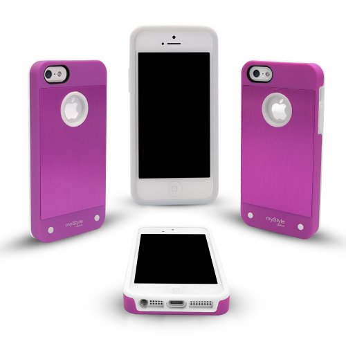 Apple iPhone 5/5s - MyStyle Protective Case - Purple - Dual Silicone Core: 1 Black, 1 White - Premium Screen Protector Included