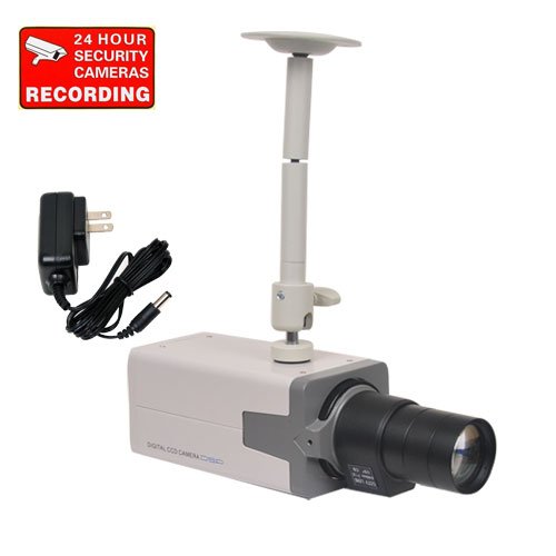VideoSecu Body Box 700TVL Built-in Color Effio CCD CCTV Security Camera Varifocal 6-60mm Lens Home Surveillance with Power Supply and Camera Bracket SC70 CST