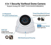 Load image into Gallery viewer, (12 Pack) 101AV Security Dome Camera 1080P True Full-HD 4 in 1(TVI, AHD, CVI, CVBS) 2.8-12mm Variable Focus Lens 2.4Megapixel STARVIS Image Sensor IR in/Outdoor WDR OSD Camera (White)
