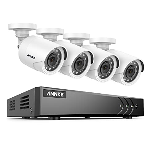 ANNKE 8CH 5MP Lite Wired Security Camera System, H.265+ DVR with 4 x 1080p Outdoor CCTV Bullet Camera, 100 ft Night Vision, Easy Remote Access, Motion Alert, No HDD  E200