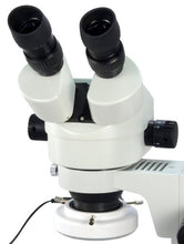 Load image into Gallery viewer, OMAX 7X-45X Zoom Articulating Arm Binocular Stereo Microscope with Vertical Post and 54 LED Ring Light
