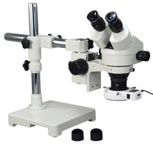 Load image into Gallery viewer, OMAX 3.5X-45X Zoom Binocular Single-Bar Boom Stand Stereo Microscope with 54 LED Ring Light
