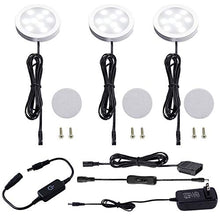 Load image into Gallery viewer, AIBOO Under Cabinet LED Puck Lighting Kit Black Cord with Touch Dimmer Switch for Kitchen Showcase Cupboard Closet Lighting 3 Lights 6W (Daylight White)
