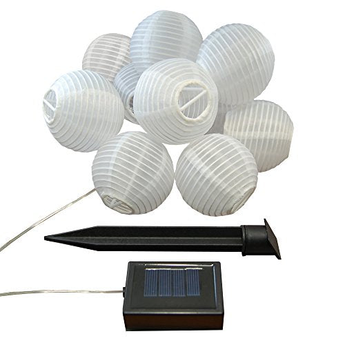 Lumabase Solar Powered String Lights with 10 Nylon Lanterns - White