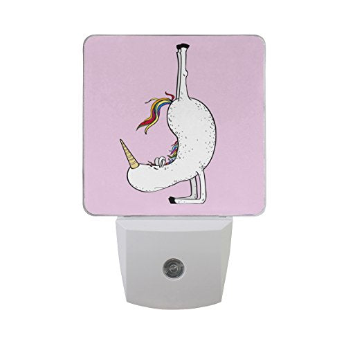 Naanle Set of 2 White Unicorn Rainbow Pink Background Auto Sensor LED Dusk to Dawn Night Light Plug in Indoor for Adults