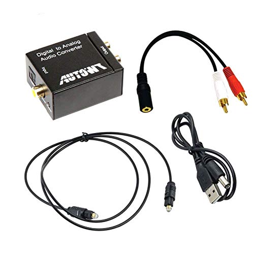 AutoWT Digital Coaxial Toslink Adapter with Optical Cable, 3.5mm Audio Cable and USB Power Cable