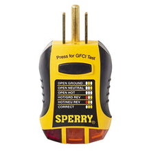 Load image into Gallery viewer, Sperry Instruments GFI6302 GFCI Outlet / Receptacle Tester, Standard 120V AC Outlets, 7 Visual Indication / Wiring Legend, Home &amp; Professional Use, Yellow &amp; Black
