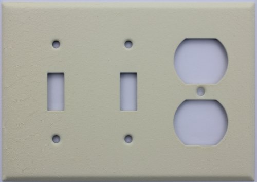 Ivory Wrinkle Three Gang Wall Plate - Two Toggle Switches One Duplex Outlet