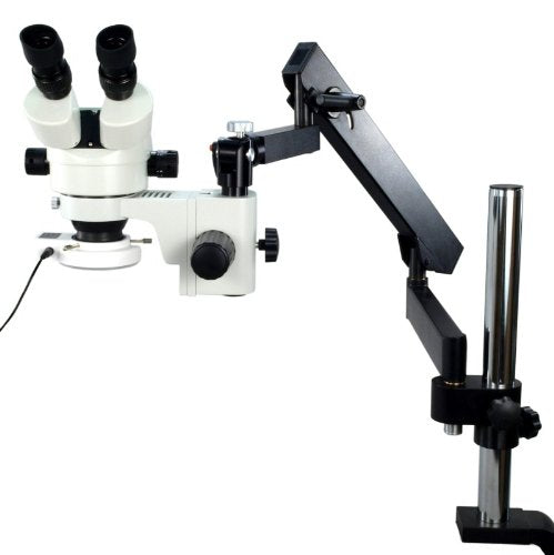 OMAX 7X-45X Zoom Articulating Arm Binocular Stereo Microscope with Vertical Post and 54 LED Ring Light