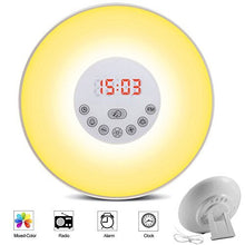 Load image into Gallery viewer, IRISH Wake Up Light Alarm Clock Simulation Sunrise and Dusk Fading Night Light with Nature Sounds, FM Radio, Touch Control and USB Charger
