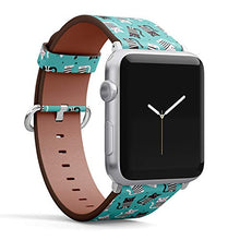 Load image into Gallery viewer, S-Type iWatch Leather Strap Printing Wristbands for Apple Watch 4/3/2/1 Sport Series (38mm) - Cute cat Illustration on Turquoise Background
