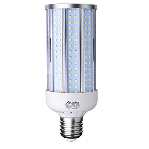Auzilar 60W LED Corn Light Bulb (E39 Large Mogul Base) 6000Lm 6500K Cool White, for Metal Halide HID HPS Replacement Garage Parking Lot High Bay Warehouse Street Lamp Lighting, 85V-265V