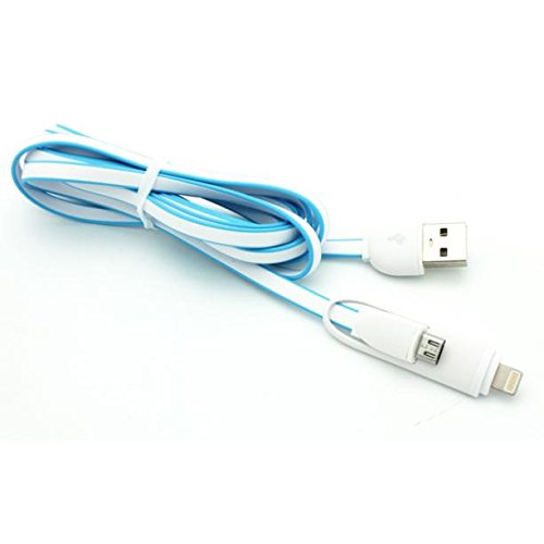 2-in-1 Blue 6ft Long USB Cable Rapid Charger Sync Wire Tangle Free Flat Data Power Cord for Amazon Fire HD 10, 8, Kindle DX, Fire, HD 6, 7, 8.9, HDX 7, 8.9