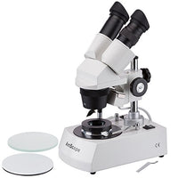 AmScope SE305-P-DK Binocular Stereo Microscope, WF10x Eyepieces, 10X and 30X Magnification, 1X and 3X Objectives, Upper and Lower Halogen Lighting, Reversible Black/White Stage Plate, Arm Stand, 120V,