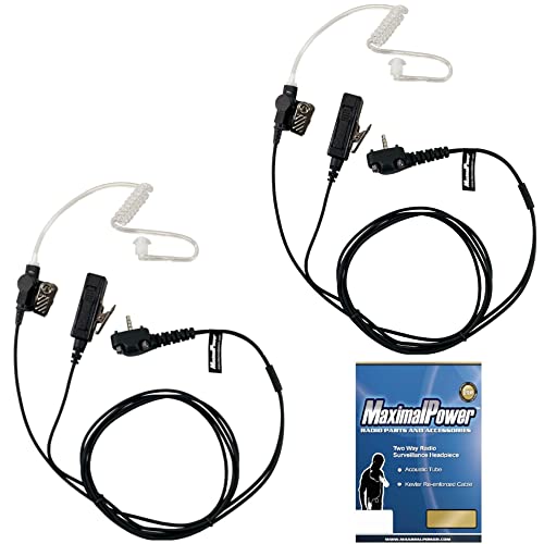 MaximalPower 2 Pack FBI Surveillance Headset Earpiece PTT Mic for Vertex Radio with Kevlar Enforcement