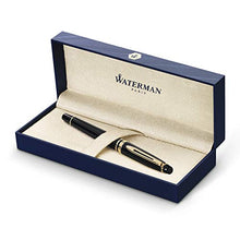 Load image into Gallery viewer, Waterman Expert Fountain Pen, Gloss Black with 23k Gold Trim, Medium Nib with Blue Ink Cartridge, Gift Box
