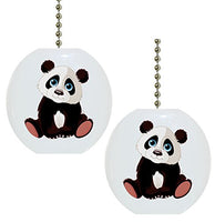 Set of 2 Baby Panda Animal Ceramic Fan Pulls