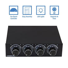 Load image into Gallery viewer, Kingwin FPX-001 Fan Controller 4 Channel w/ LED. Controls up to 4 Sets of PC Computer Fans, Independent Turn Knob Control, and Fits 3.5 Inch Drive Bay. Easy Setup, and Easy Control of Your Cooling Fan
