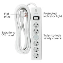 Load image into Gallery viewer, Ge 6 Outlet Surge Protector, 10 Ft Extension Cord, Power Strip, 800 Joules, Flat Plug, Twist To Clos
