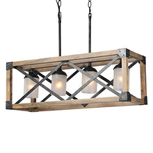 Load image into Gallery viewer, LALUZ Wood Kitchen Island Farmhouse Pendant Lighting Hanging Fixture for Dining Room, 4 Glass Globes, A02989
