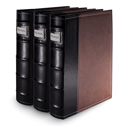 Bellagio-Italia Brown DVD Storage Binder Set - Stores Up to 144 DVDs, CDs, or Blu-Rays - Stores DVD Cover Art - Acid-Free Sheets
