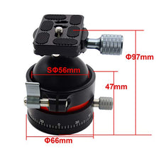 Load image into Gallery viewer, Koolehaoda Low Profile Tripod Ball Head All Metal CNC ?56mm Large Ball Diameter 360 Panoramic Ball Head with 1/4&quot; Arca Swiss Quick Release Plates for Tripod DSLR Camcorde,Max Load 55lb/25kg - (E4)
