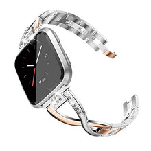 Load image into Gallery viewer, TOYOUTHS Bling Bracelet Compatible with Fitbit Versa/Versa 2 Bands for Women Stainless Steel Wristbands Replacement Versa Lite Edition/Versa SE Accessories Dressy Metal Strap Silver+Dark Rose Gold
