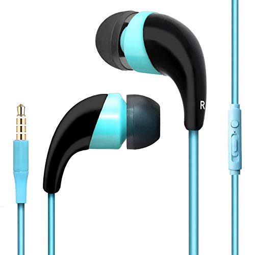 Universal Wired Earphones with Mic Stereo for iPhone, iPod, iPad, Samsung, Android Smartphone, Tablets, MP3 Players 3.5MM Jack (Blue)