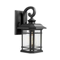Emliviar Outdoor Wall Lantern Lights, 1-Light Exterior Wall Sconce Lamp, Black Finish with Clear Seeded Glass, 2084B BK