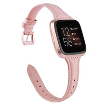 Load image into Gallery viewer, TOYOUTHS Leather Strap Compatible with Fitbit Versa/Versa 2 Bands Women Men Slim Genuine Leather Wristbands Replacement for Versa Lite Edition/Versa SE Accessorie (Blush Pink+Rose Gold Buckle)
