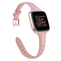 TOYOUTHS Leather Strap Compatible with Fitbit Versa/Versa 2 Bands Women Men Slim Genuine Leather Wristbands Replacement for Versa Lite Edition/Versa SE Accessorie (Blush Pink+Rose Gold Buckle)