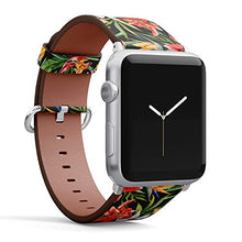 Load image into Gallery viewer, S-Type iWatch Leather Strap Printing Wristbands for Apple Watch 4/3/2/1 Sport Series (42mm) - Tropical Watercolor Pattern with Flowers Lilies, Strelitzia, Orchid, Palm Leaves, Exotic Pattern
