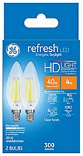 Load image into Gallery viewer, Refresh HD Decorative LED Light Bulbs, Candelabra-Base, Daylight, Clear, Dimmable, 300 Lumens, 4-Watts, 2-Pk.
