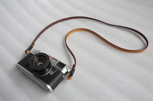 Handmade Genuine Real Leather camera strap neck strap for EVIL Film camera black leather gray cord 01-100