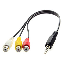 Load image into Gallery viewer, Cablecc 3.5mm 1/8&quot; Male Stereo Car AUX to 3 RCA AV Female Cord Audio Video Composite Cable 20cm
