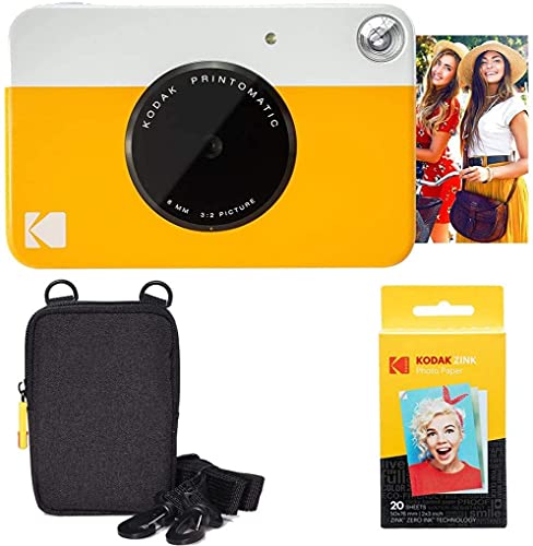 Kodak Printomatic Instant Camera (Yellow) Basic Bundle + Zink Paper (20 Sheets) + Deluxe Case