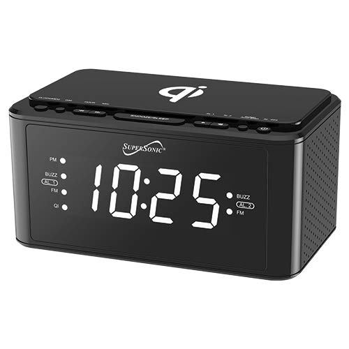 SuperSonic SC-6030QI Radio Alarm Clock with Built-in Qi Wireless Charging Station