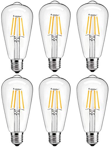 Bulbright Dimmable LED Edison Bulb 4W 2700K Warm White, LED Filament Bulb, 400LM 40W Incandescent Equivalent Vintage ST64 / ST21, E26 Medium Base Clear Glass (Pack of 6, 4 Watt)