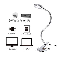 Load image into Gallery viewer, Eyocean LED Reading Light, Dimmable Clamp Light for Bed Headboard, Bedroom, Office, 3 Modes &amp; 9 Dimming Levels, Flexible Clip Desk Lamp, Adapter Included, 5W, Silver
