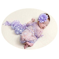 Newborn Boy Girl Photography Props Newborn Wraps Baby Photo Shoot Outfits Wrap Lace Yarn Cloth Blanket(purple)