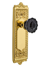 Load image into Gallery viewer, Nostalgic Warehouse 726678 Egg &amp; Dart Plate Passage Crystal Black Glass Door Knob in Polished Brass, 2.375
