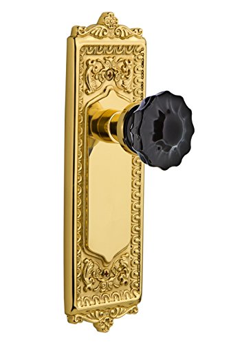 Nostalgic Warehouse 726678 Egg & Dart Plate Passage Crystal Black Glass Door Knob in Polished Brass, 2.375