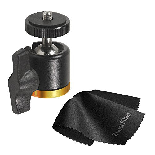 LimoStudio Aluminum Alloy 360 Swivel Rotating Mini Ball Head with Lock and 1/4 Inch and 3/8 Inch Female Thread Base Bottom, 1/4 Inch Screw Top, Camera Mounting Adapter, Cleaning Cloth, AGG2349