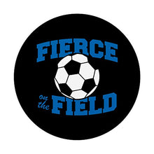 Load image into Gallery viewer, Fierce on the Field Blue Soccer Player Soccer Ball Design
