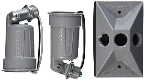 Rectangular Weatherproof Combination Cover for 75-150W Par 38 Lamps, Includes 2 Lampholders, Gasket, and Hardware, Gray