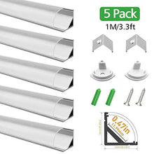 Load image into Gallery viewer, LightingWill Clear LED Aluminum Channel V Shape Corner Mounted 3.3Ft/1M 5 Pack Sliver Extrusion for &lt;12mm 5050 3528 LED Flex/Hard Strip Lights with Covers, End Caps, and Mounting Clips TP-V02S5
