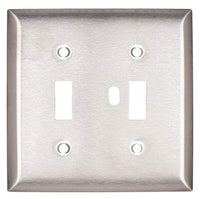 HUBBELL HBLSS2 Screw MOUNTING, Toggle Switch Plate, WALLPLATE, Smooth Type 302/304, Stainless Steel, 2 Gang