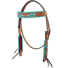 Load image into Gallery viewer, Rafter T Ranch Company bb3658 Cactus Turq buckstitch browband headstal

